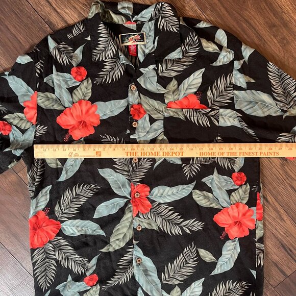 La Cabana Mens Black Pink Hibiscus Button Up Floral Hawaiian Shirt Size XL - Picture 5 of 5